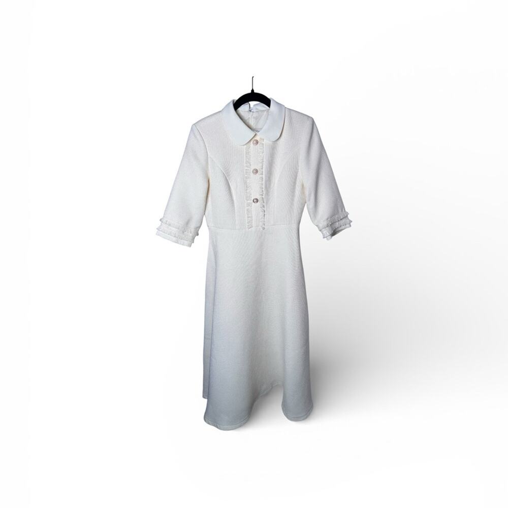 Celeste White Boucle Midi Dress Medium